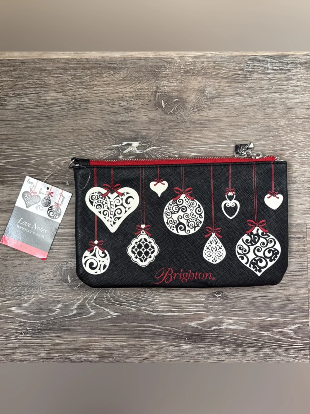 NWT Brighton Love Notes Christmas Ornament Wristlet Purse/Cosmetic Travel Bag